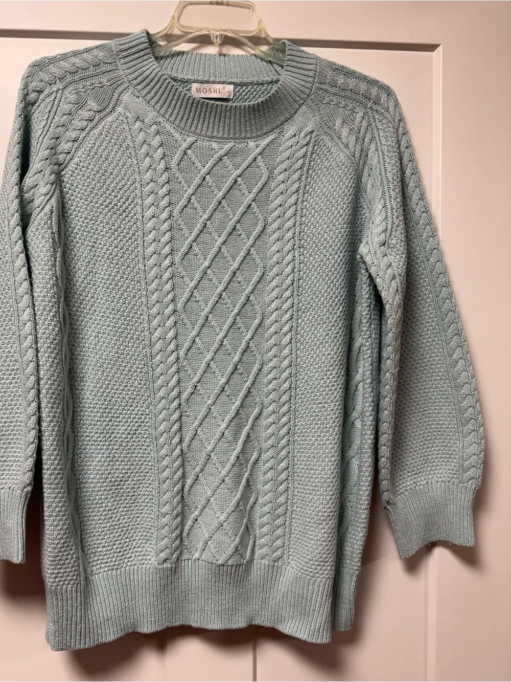 Light Blue Cable Knit Crewneck Sweater